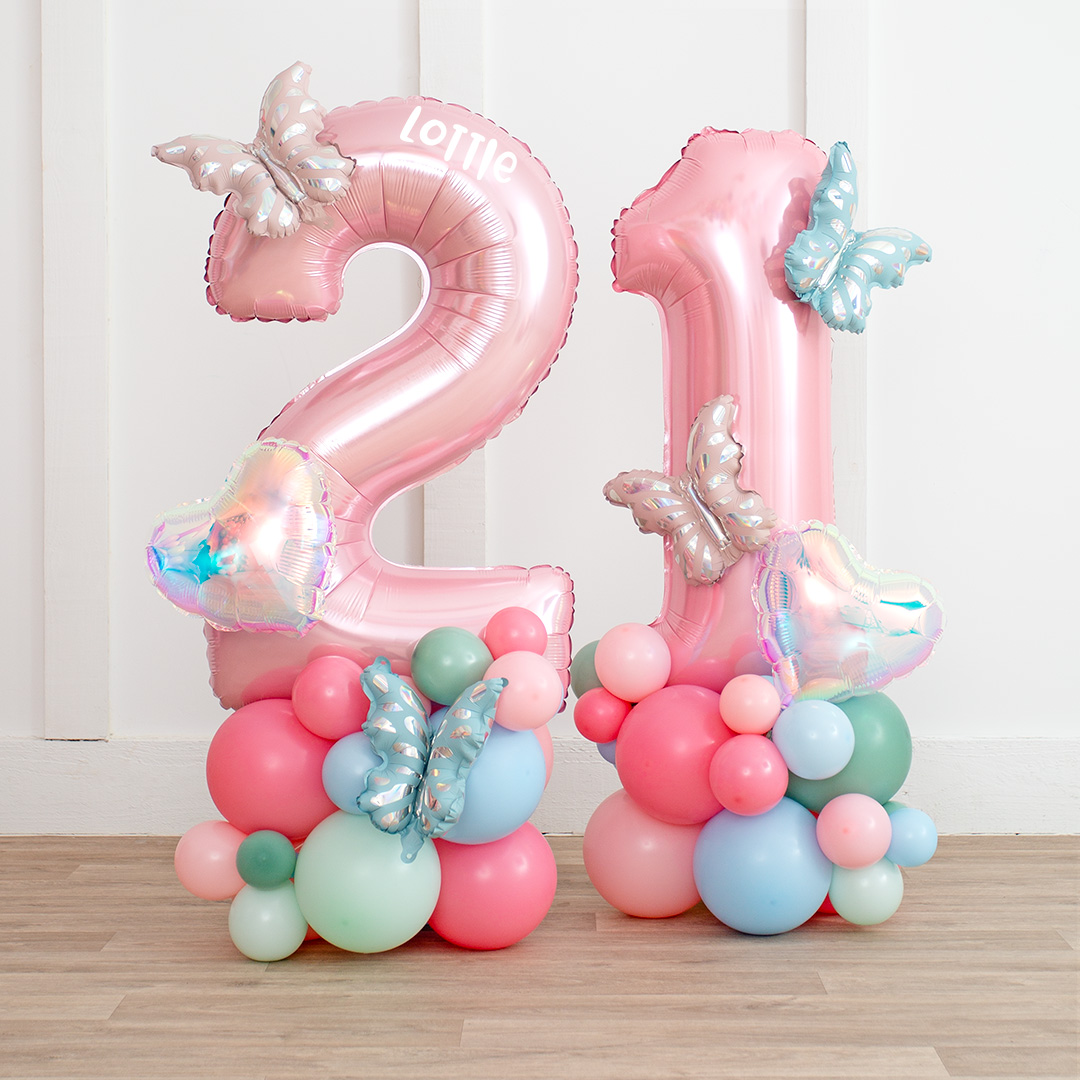 Personalised Pastel Pink Butterfly Fairy Inflated Number Balloon